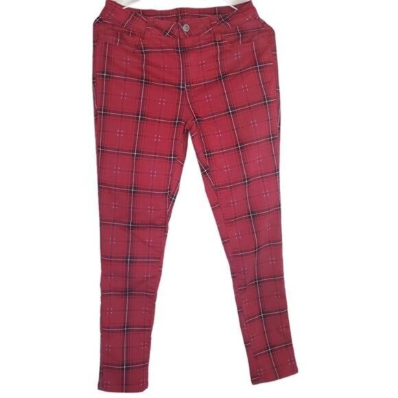 ARIZONA JEAN CO Womens Pants SZ‎ Jr.  7 Plaid Red Soft Y2K Goth Punk Midrise - Picture 1 of 10